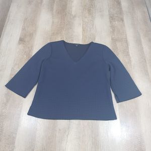 Ann Taylor Women's Solid Waffle Knit V-Neck Blouse Navy Blue Large